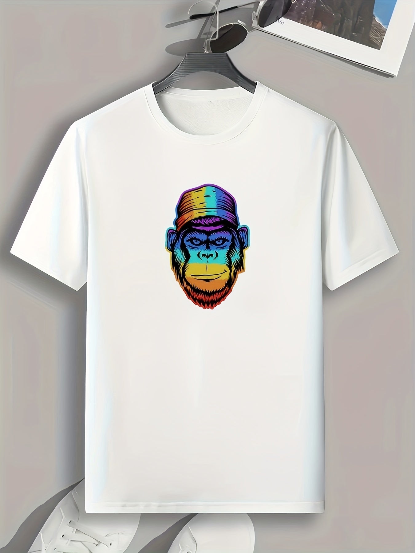 Gradient Chimpanzee Print Men's Tee for Outdoor Summer
