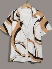 Boho Geometric Print Men's Casual Short Sleeve Shirt for Summer Vacation
