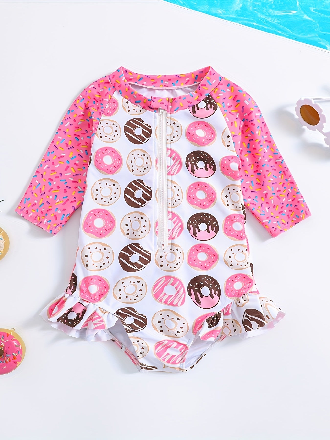 Girls' Cartoon Rabbit Zip Up Swimsuit & Bathing Suit