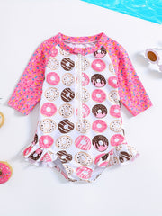 Girls' Cartoon Rabbit Zip Up Swimsuit & Bathing Suit
