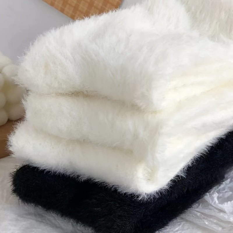6 Pairs Girls Kids Fleece Warm Winter Crew Socks