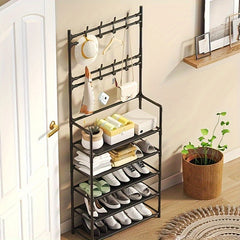 5-layer Shoe Cap Rack with Coat Rack Storage