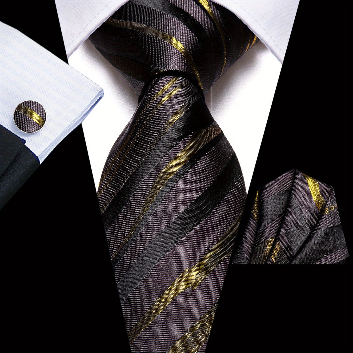 Hi Tie Men's Business Necktie Extra Long Hanky Cufflinks