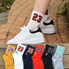 6 Pairs Men's Sports Number Letter Socks for Spring & Summer