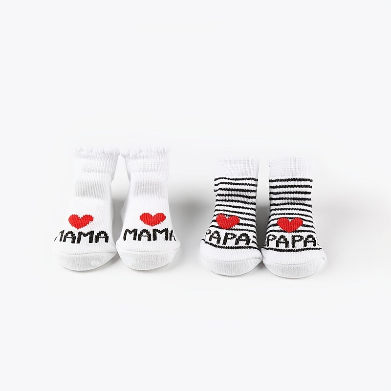 Baby Girls MAMA PAPA Print Striped Knit Socks Soft
