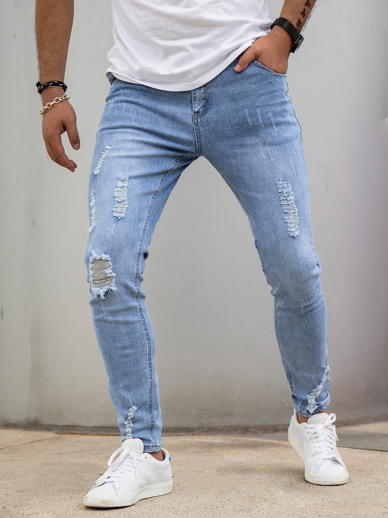 Men's Slim Fit Ripped Jeans - Stretch Denim Pants