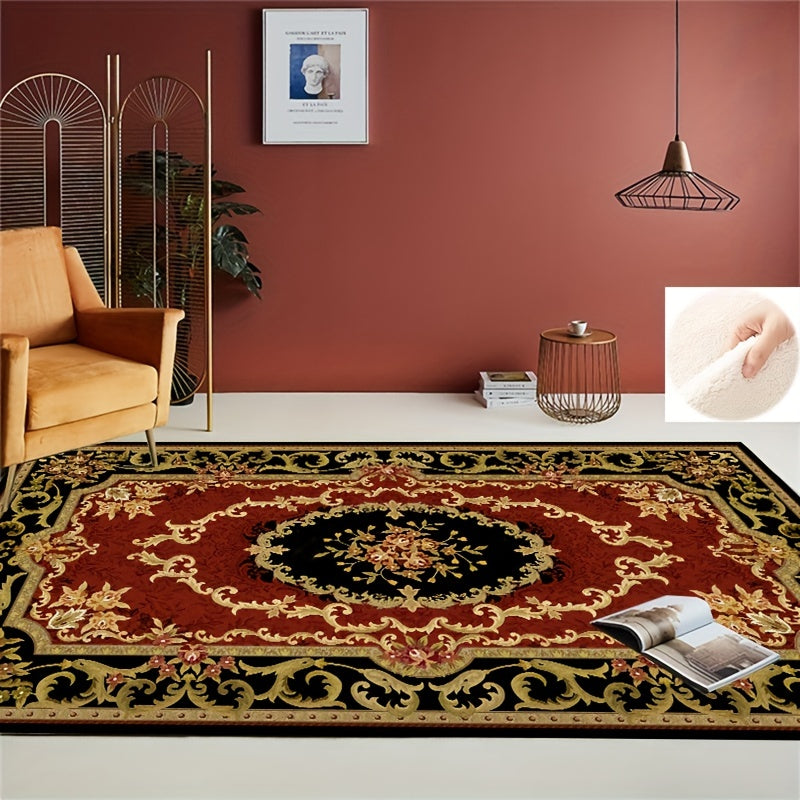 Red Vintage Flower Kitchen Rug Anti Fatigue Boho Absorbent Non Slip Soft