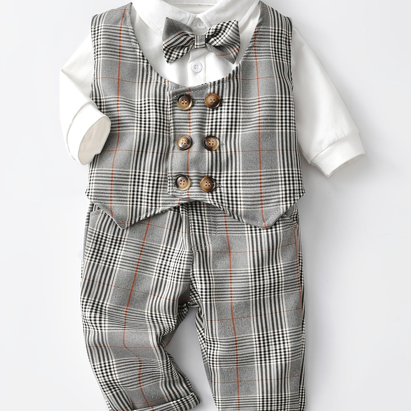 Baby Boys Gentleman Suit Plaid Vest Pants 3pcs Set
