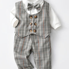Baby Boys Gentleman Suit Plaid Vest Pants 3pcs Set