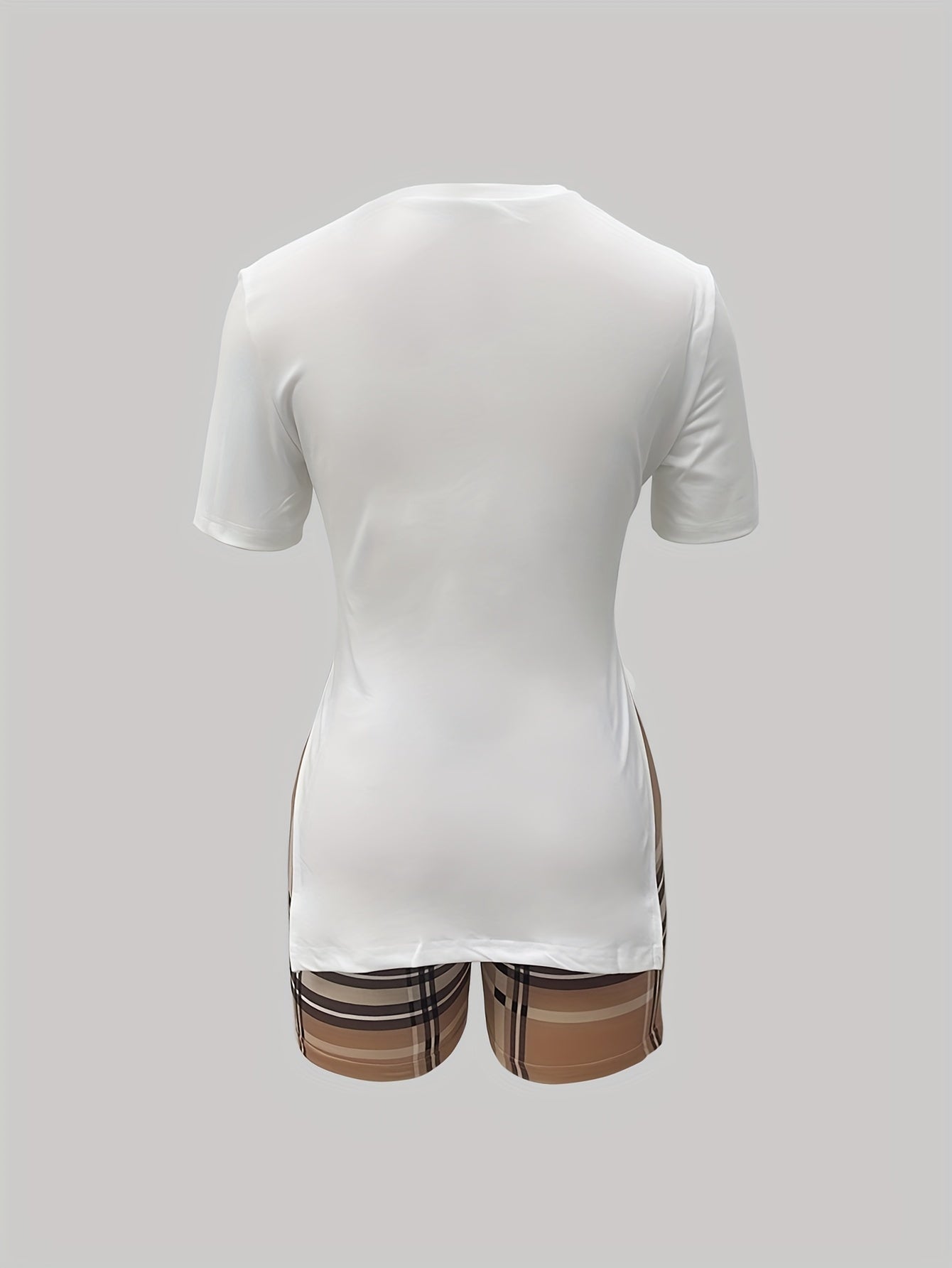Queen Print Tee & Plaid Shorts Set Casual Spring Summer Outfits