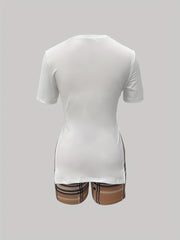 Queen Print Tee & Plaid Shorts Set Casual Spring Summer Outfits