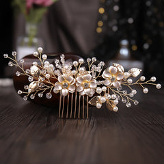 Silver Flower Hair Comb Pearl Rhinestone Bridal Wedding Tiara