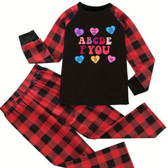 Heart Graphic Tee & Plaid Pants Lounge Set
