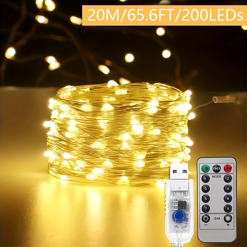 USB Copper Wire String Light 8 Function Remote Control Waterproof Fairy Lamp