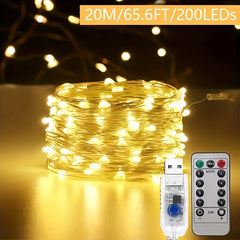 USB Copper Wire String Light 8 Function Remote Control Waterproof Fairy Lamp
