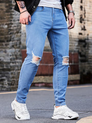Slim Fit Ripped Jeans Men's Street Style Denim Pants