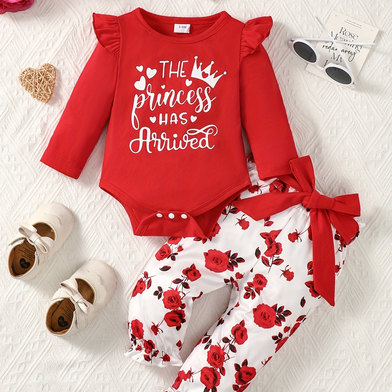 Baby Girls Letter Print Creeper Romper Top Floral Pants Set