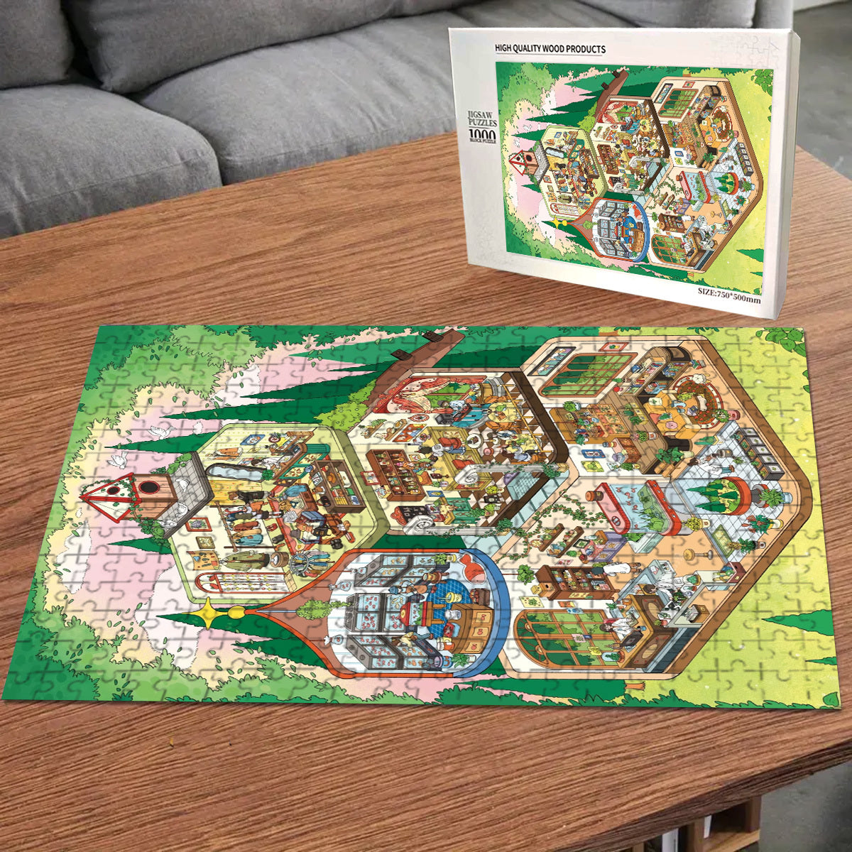 Wooden Puzzle - 500/1000pcs Cartoon Store Print - Stress Relief Family Game