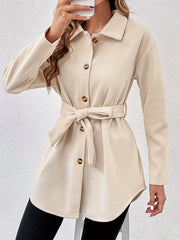 Solid Button Front Coat Collared Long Sleeve Outerwear Women's Clothing