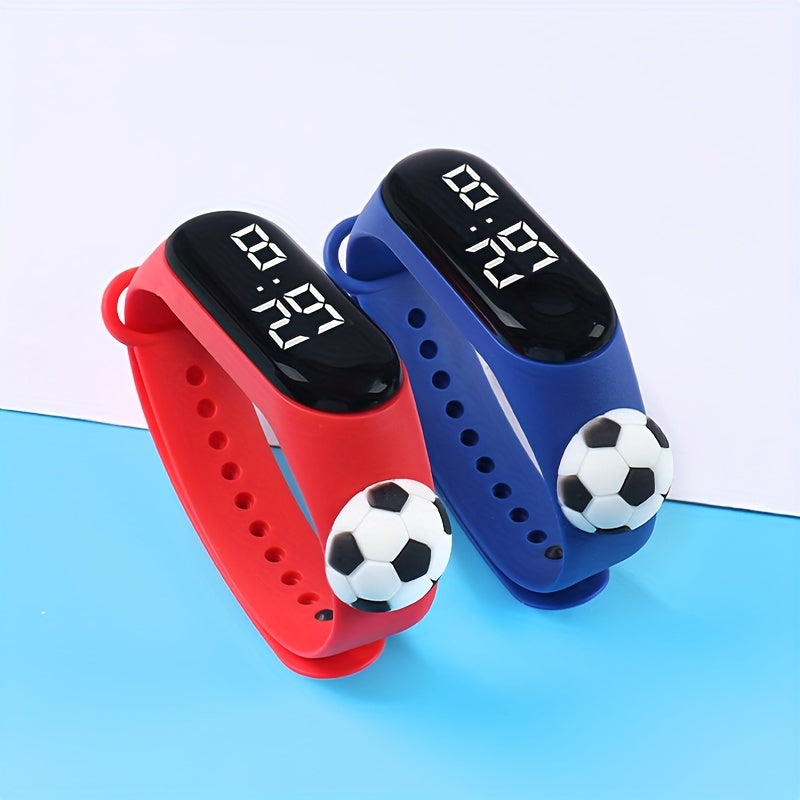 2pcs Football LED Display Electronic Watch Set Boys & Girls Bracelet Combo