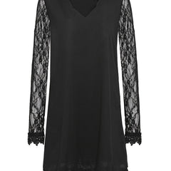 Solid V Neck Lace Long Sleeve Dress Women's Clothing