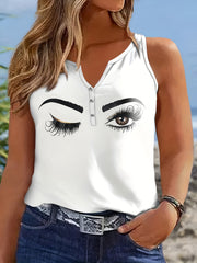 Eyelash Print Notched Neck Tank Top