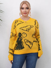Dinosaur Jacquard Sweater Women's Plus Pullover