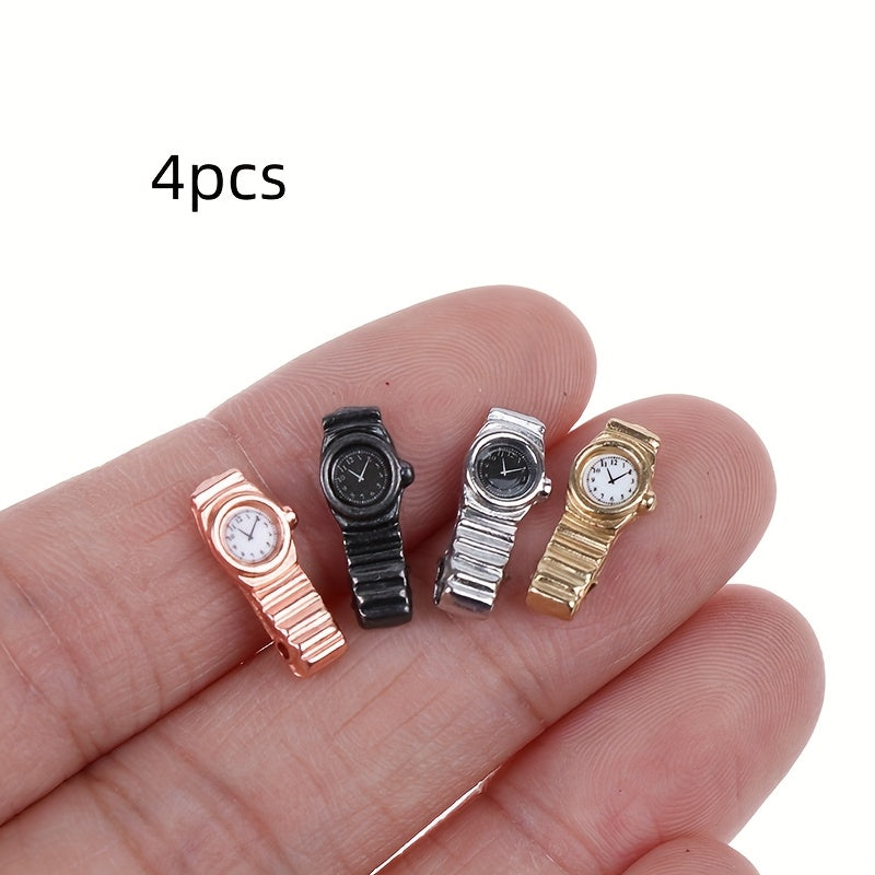 4pcs Mini Metal Dollhouse Watch Set DIY Model Toy Decoration Collectible