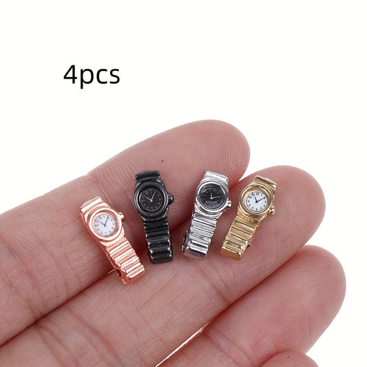 4pcs Mini Metal Dollhouse Watch Set DIY Model Toy Decoration Collectible