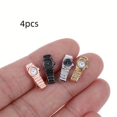 4pcs Mini Metal Dollhouse Watch Set DIY Model Toy Decoration Collectible