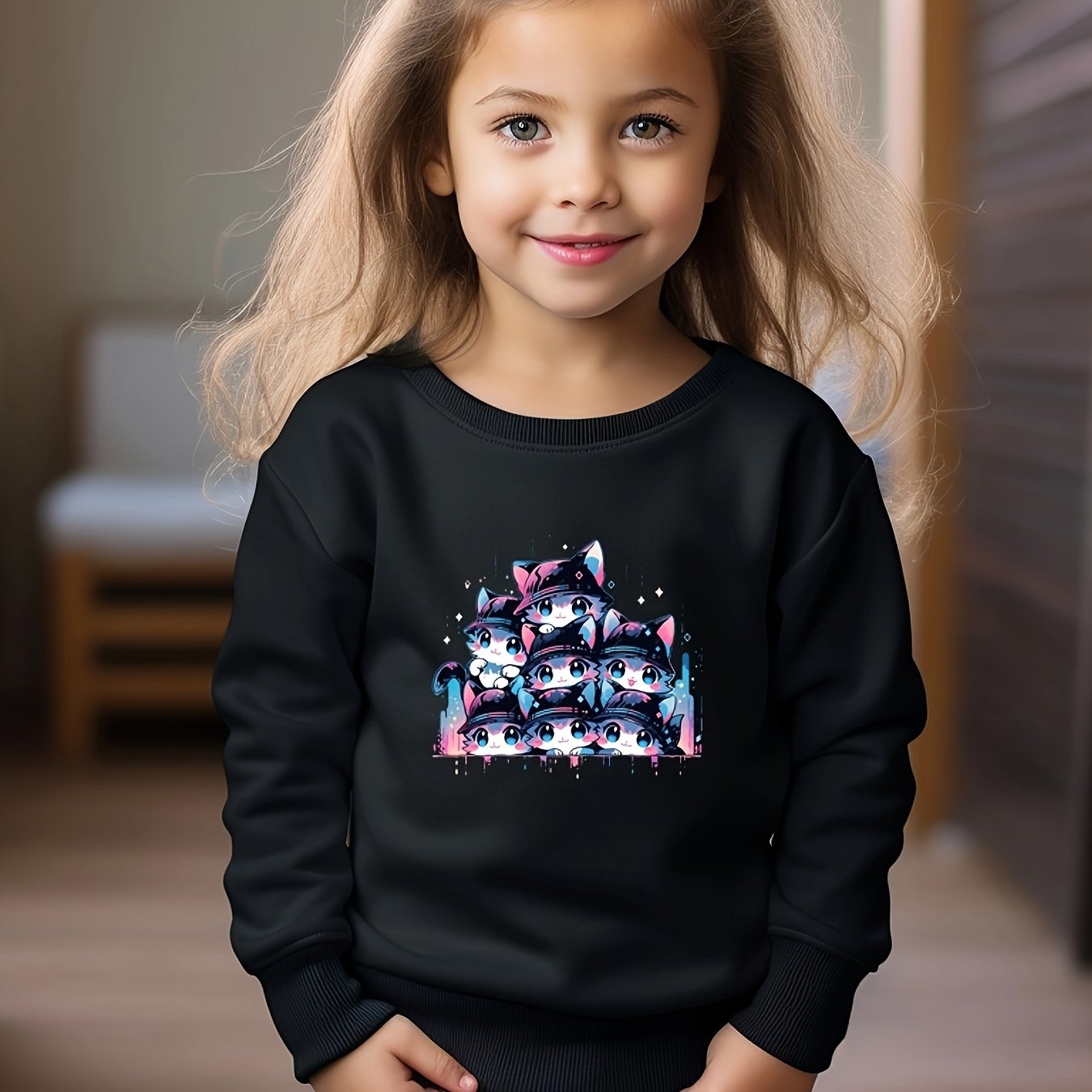 OERYUI Anime Kitty Sweatshirt Casual Kids Pullover