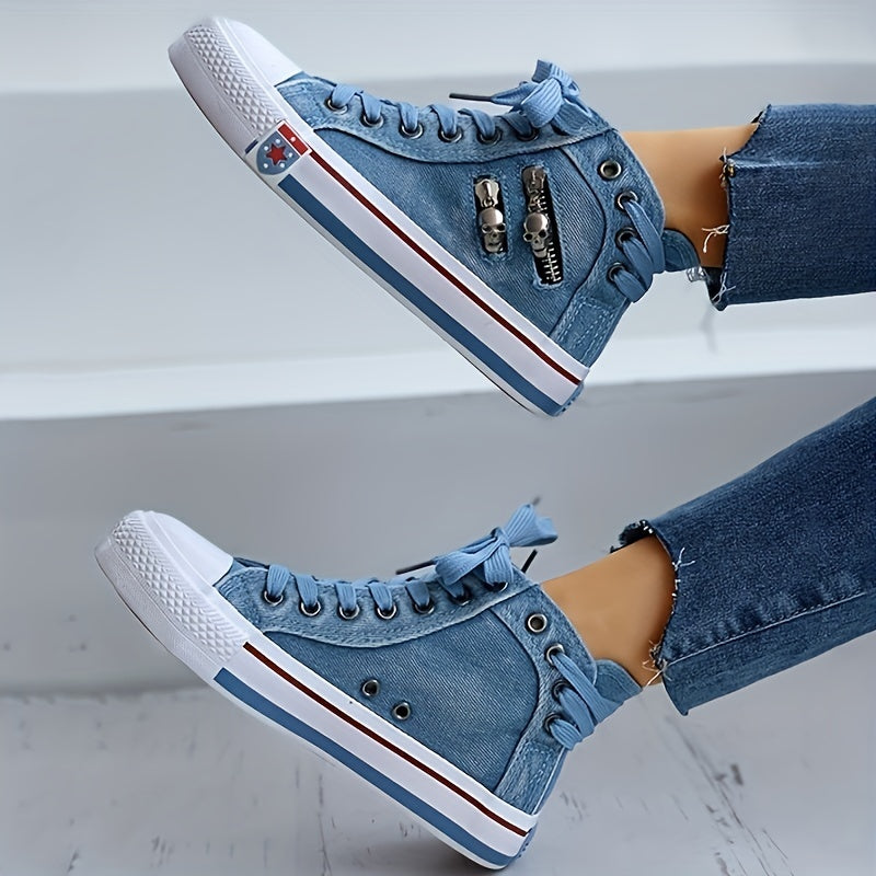 Women's Skull Zipper High Top Sneakers