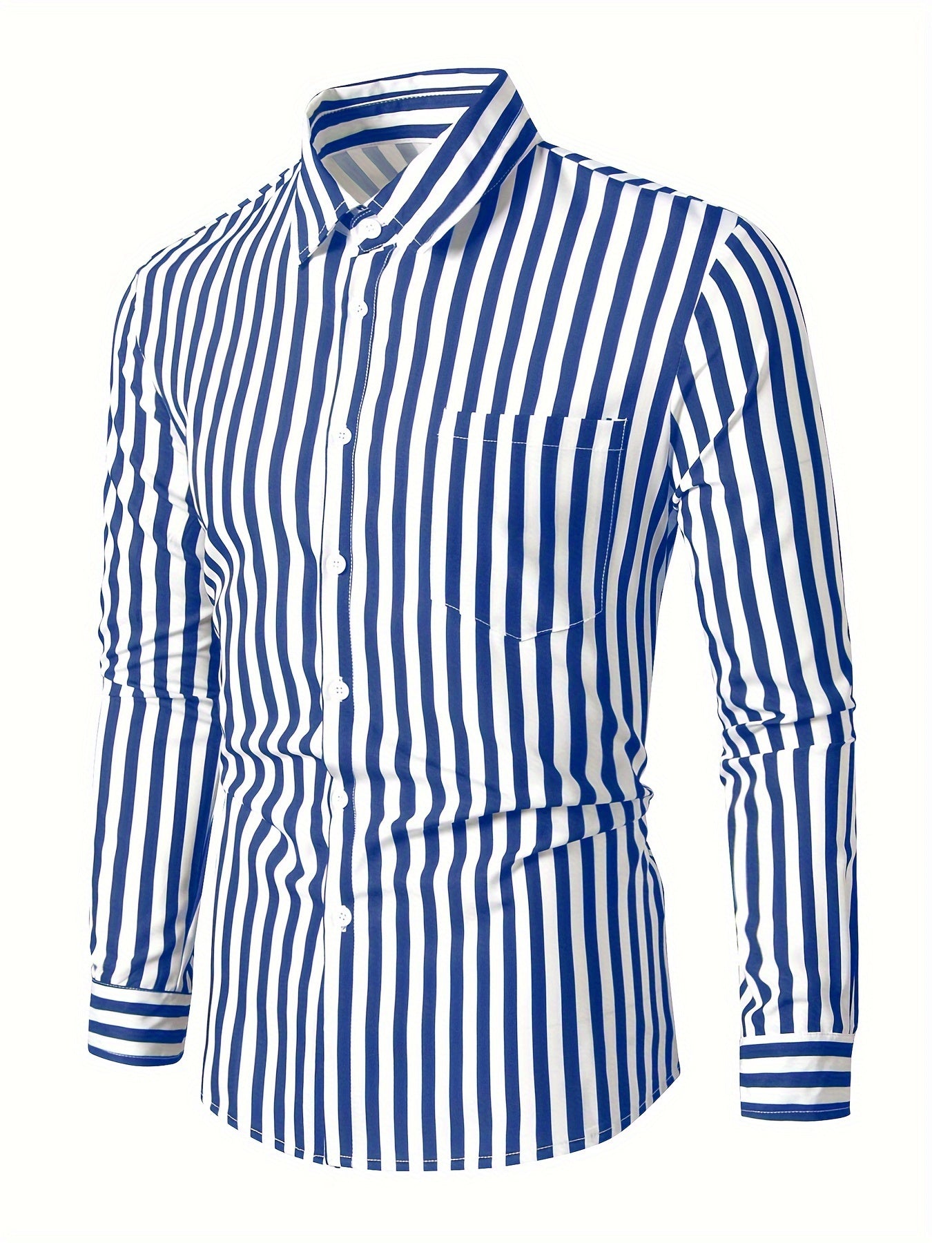 Men's Lapel Striped Shirt Casual Button Up Long Sleeve Outdoor