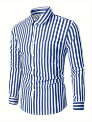 Men's Lapel Striped Shirt Casual Button Up Long Sleeve Outdoor