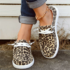Leopard Print Canvas Low Top Lace Up Casual Shoes