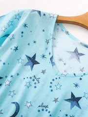 Star & Moon Print V-Neck Tee & Pants Pajama Set