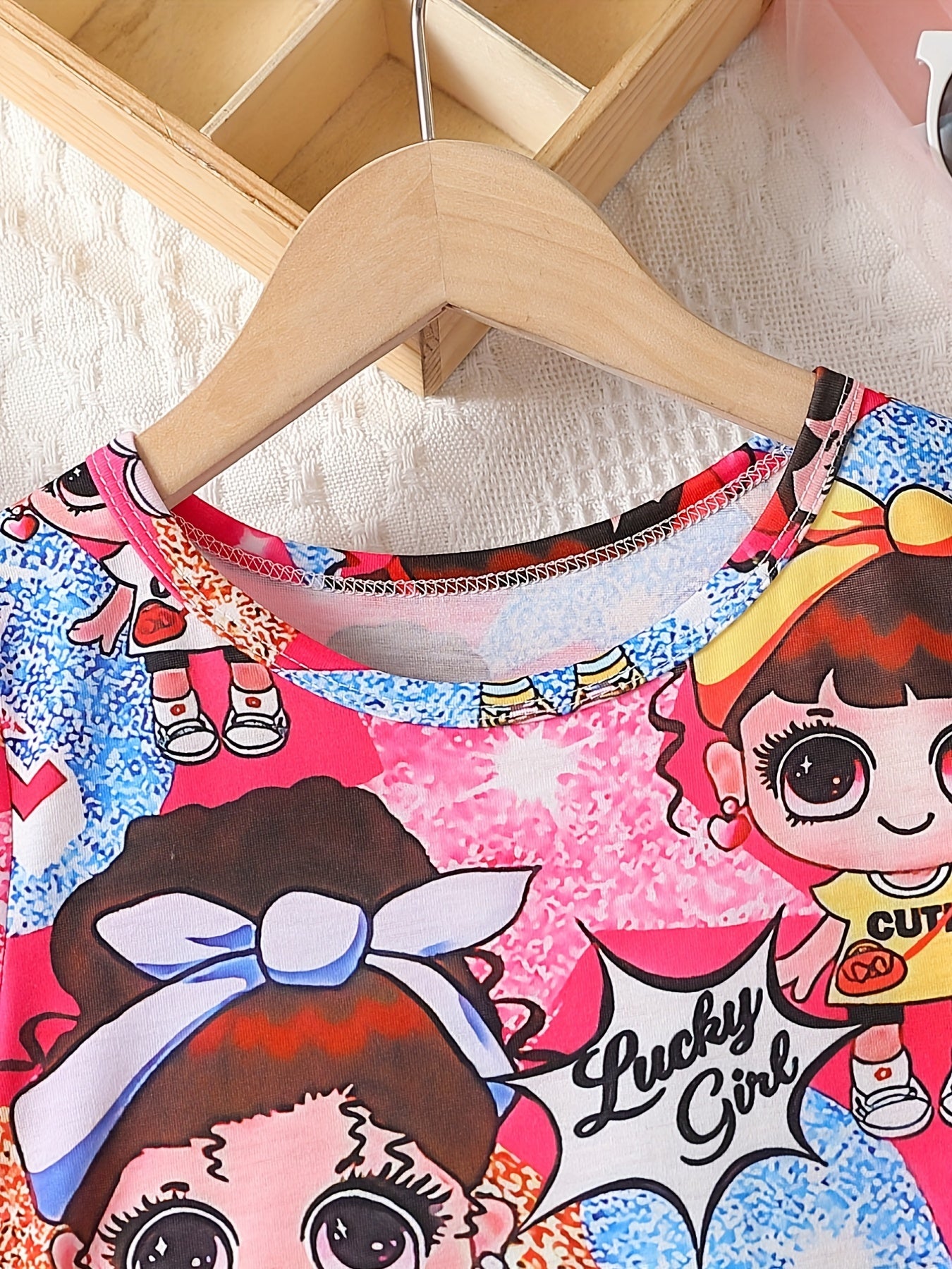 Toddler Girls Dress ''Cartoon Girl'' Graphic Short Sleeve Casual T Shirt Dress