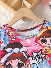 Toddler Girls Dress ''Cartoon Girl'' Graphic Short Sleeve Casual T Shirt Dress