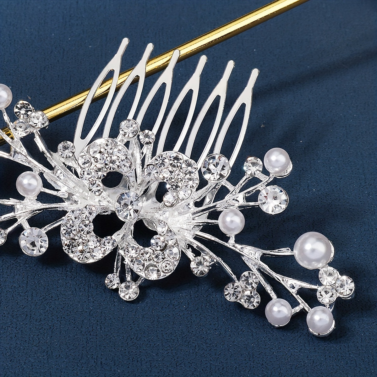 Rhinestone Faux Pearl Hair Comb Bridal Headband