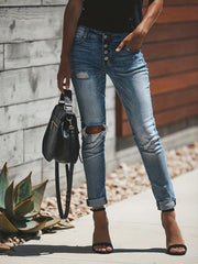 Slim Fit Distressed High Waist Skinny Jeans