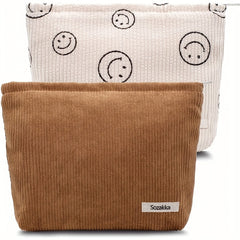 2Pcs Corduroy Makeup Bag Large Capacity Women Organizer Zipper Pouch