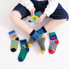 5 Pairs Kids Dinosaur Pattern Cotton Crew Socks