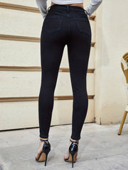 High Rise Skinny Jeans Solid High Stretch Zipper Button Closure Denim Pants