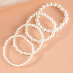 4pcs Girls Faux Pearl Beaded Bracelet Holiday Party Gift