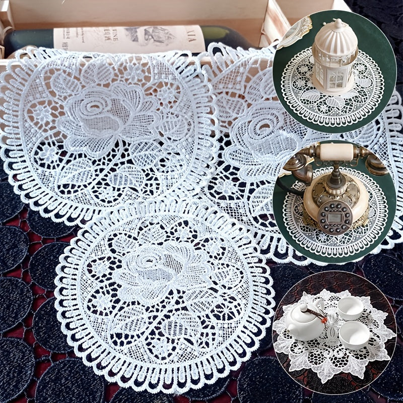 Round Lace Embroidery Tablecloth Cup Pad Heat Insulation Fabric Decoration