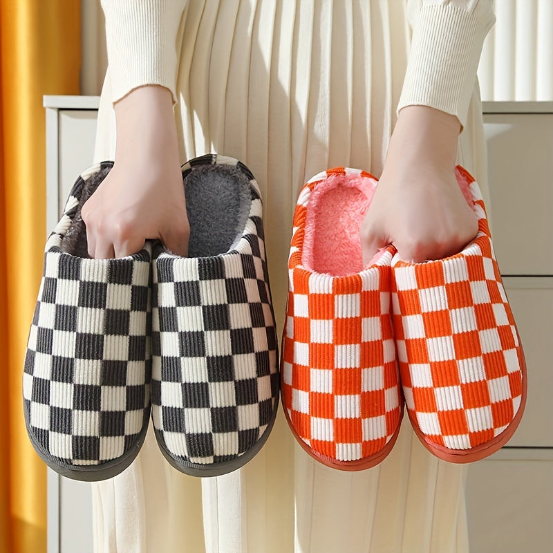 Women's Checkerboard Pattern Plush Slippers