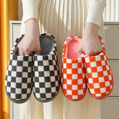 Women's Checkerboard Pattern Plush Slippers