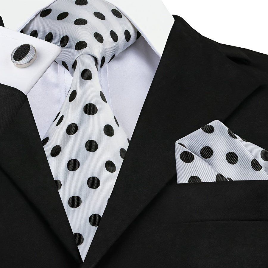 1pc Hi Tie Polka Dots Necktie With Pocket Square Cufflinks Set Mens Accessories