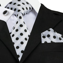 1pc Hi Tie Polka Dots Necktie With Pocket Square Cufflinks Set Mens Accessories