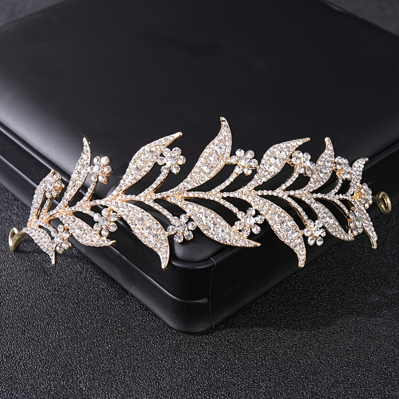 Floral Headpiece Tiara Bridal Crown Rhinestone Leaf Hair Accessories